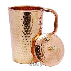 Copper Water Jug 1.5 L Hammered Energized Pitcher Ayurvedic+6 Tumbler