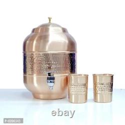 Copper Water Jug Pitcher Dispenser 2.1 Gallons Leak Proof With Glasses