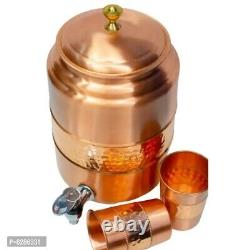 Copper Water Jug Pitcher Dispenser 5 litres Leak Proof With Glasses