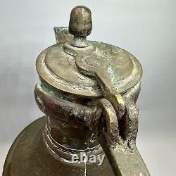 Copper Water Pitcher Jug with lid Antique & Handcrafted 16 Vtg Hammered
