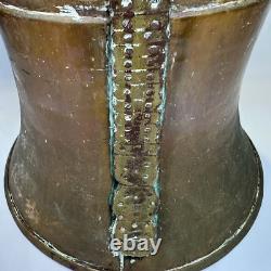 Copper Water Pitcher Jug with lid Antique & Handcrafted 16 Vtg Hammered