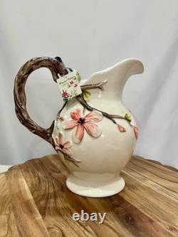 Corner Ruby Botanical Collection Large Vase Water Pitcher 3D Flowers Birds NWT