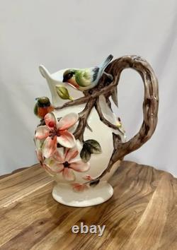 Corner Ruby Botanical Collection Large Vase Water Pitcher 3D Flowers Birds NWT