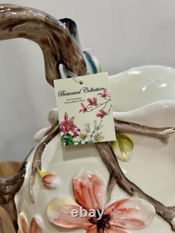 Corner Ruby Botanical Collection Large Vase Water Pitcher 3D Flowers Birds NWT