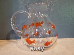 Crate & Barrel GO FISH Koi Goldfish Hand Blown Art Glass Water Pitcher