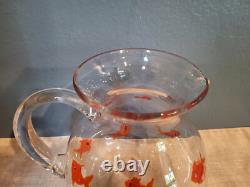 Crate & Barrel GO FISH Koi Goldfish Hand Blown Art Glass Water Pitcher