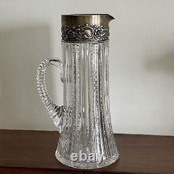 Cut Glass Water Claret Pitcher By Dominick Haff, Sterling Silver