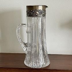 Cut Glass Water Claret Pitcher By Dominick Haff, Sterling Silver