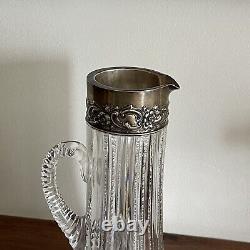 Cut Glass Water Claret Pitcher By Dominick Haff, Sterling Silver