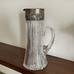 Cut Glass Water Claret Pitcher By Dominick Haff, Sterling Silver