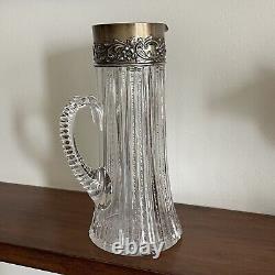 Cut Glass Water Claret Pitcher By Dominick Haff, Sterling Silver