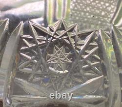 Cut Glass Water Juice Wine Beverage Pitcher Jug Multi-Patterned Stars Hobnail