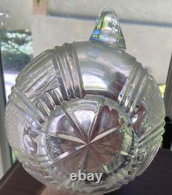 Cut Glass Water Juice Wine Beverage Pitcher Jug Multi-Patterned Stars Hobnail