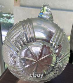 Cut Glass Water Juice Wine Beverage Pitcher Jug Multi-Patterned Stars Hobnail