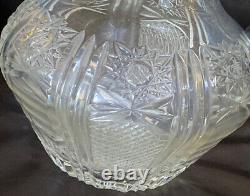 Cut Glass Water Juice Wine Beverage Pitcher Jug Multi-Patterned Stars Hobnail