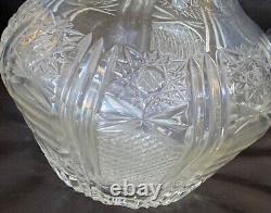 Cut Glass Water Juice Wine Beverage Pitcher Jug Multi-Patterned Stars Hobnail