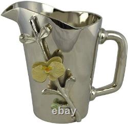 (D) Metal Silver Water Pitcher Jug 8.5 Inch'Orchid', Home Decor
