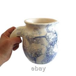 Decorative Ceramic Water Pitcher for Table Handmade Pottery Jug Vase Blue White