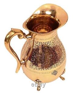 Designer Water Jug Pitcher Brass Embossed with Drinkware &Tableware for Serving