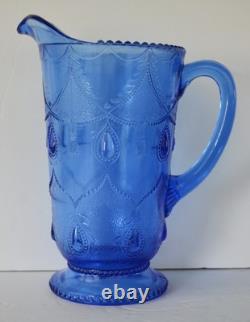 EAPG Greentown Blue Teardrop Tassel Water Pitcher
