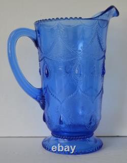 EAPG Greentown Blue Teardrop Tassel Water Pitcher