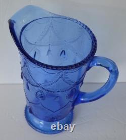 EAPG Greentown Blue Teardrop Tassel Water Pitcher