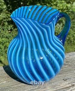 EAPG Hobbs Glass Co. Blue Sapphire Opal Swirl Water Pitcher Jug c1888 No. 325