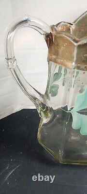 EAPG US Glass COLONIS Dec 1 Colonial Panel Hand Painted Floral Water Pitcher Jug