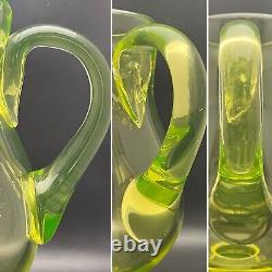 EAPG Uranium Vaseline Glass Footed Jug Pitcher circa 1910 Made in USA 10t 64oz
