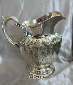 ENGRAVED ART DECO Sterling WATER PITCHER by National Silver NSCo Script mono