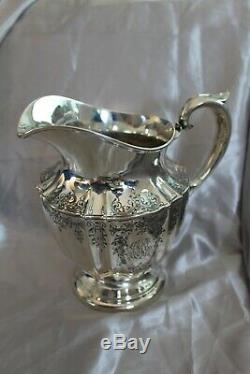 ENGRAVED ART DECO Sterling WATER PITCHER by National Silver NSCo Script mono