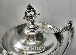 EXQUISITE! Atq Slv Plated ORNATE TILT WATER PITCHER STAND withCUP HOLDER DRIP PAN