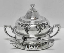 EXQUISITE! Atq Slv Plated ORNATE TILT WATER PITCHER STAND withCUP HOLDER DRIP PAN