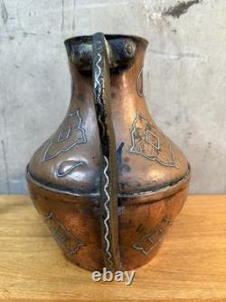 Early 20th Century Persian Style Copper Water Jug With Silver Overlay