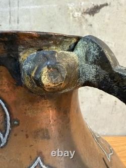 Early 20th Century Persian Style Copper Water Jug With Silver Overlay