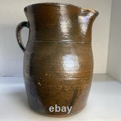 Early American Folk Pottery Double Slip Alkaline Salt Glaze Pitcher Jug