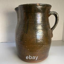 Early American Folk Pottery Double Slip Alkaline Salt Glaze Pitcher Jug