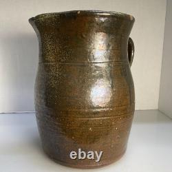 Early American Folk Pottery Double Slip Alkaline Salt Glaze Pitcher Jug