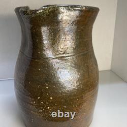Early American Folk Pottery Double Slip Alkaline Salt Glaze Pitcher Jug
