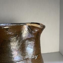 Early American Folk Pottery Double Slip Alkaline Salt Glaze Pitcher Jug