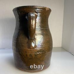 Early American Folk Pottery Double Slip Alkaline Salt Glaze Pitcher Jug