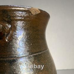 Early American Folk Pottery Double Slip Alkaline Salt Glaze Pitcher Jug