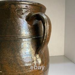 Early American Folk Pottery Double Slip Alkaline Salt Glaze Pitcher Jug