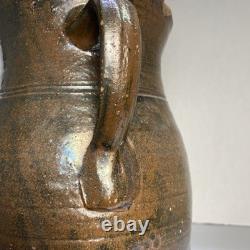 Early American Folk Pottery Double Slip Alkaline Salt Glaze Pitcher Jug