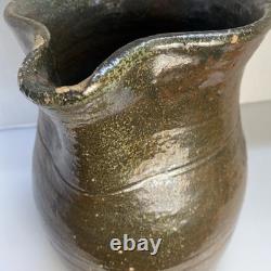 Early American Folk Pottery Double Slip Alkaline Salt Glaze Pitcher Jug
