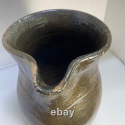 Early American Folk Pottery Double Slip Alkaline Salt Glaze Pitcher Jug