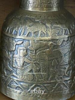 Early Brass Embossed Mamluk Cairoware Egyptian Revival Water Jug Pitcher Ibrik