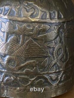 Early Brass Embossed Mamluk Cairoware Egyptian Revival Water Jug Pitcher Ibrik