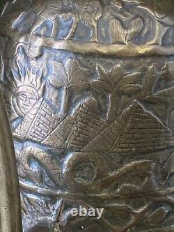 Early Brass Embossed Mamluk Cairoware Egyptian Revival Water Jug Pitcher Ibrik