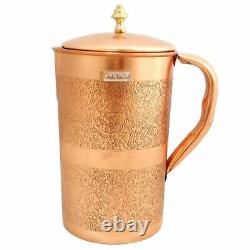 Embossed Design Pure Copper Water Jug Pitcher Drinkware Set- 1500 ML